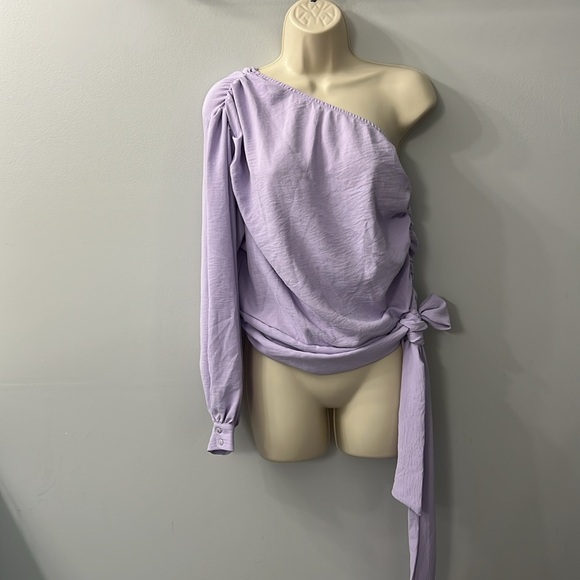 vertiche Tops - Vertiche Lilac Purple One Shoulder Long Sleeve Tie Waist Scrunched Top Large